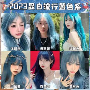 2025流行色克莱因蓝色染发剂天空蓝黑色湖泊冰蓝灰蓝紫显白染发膏