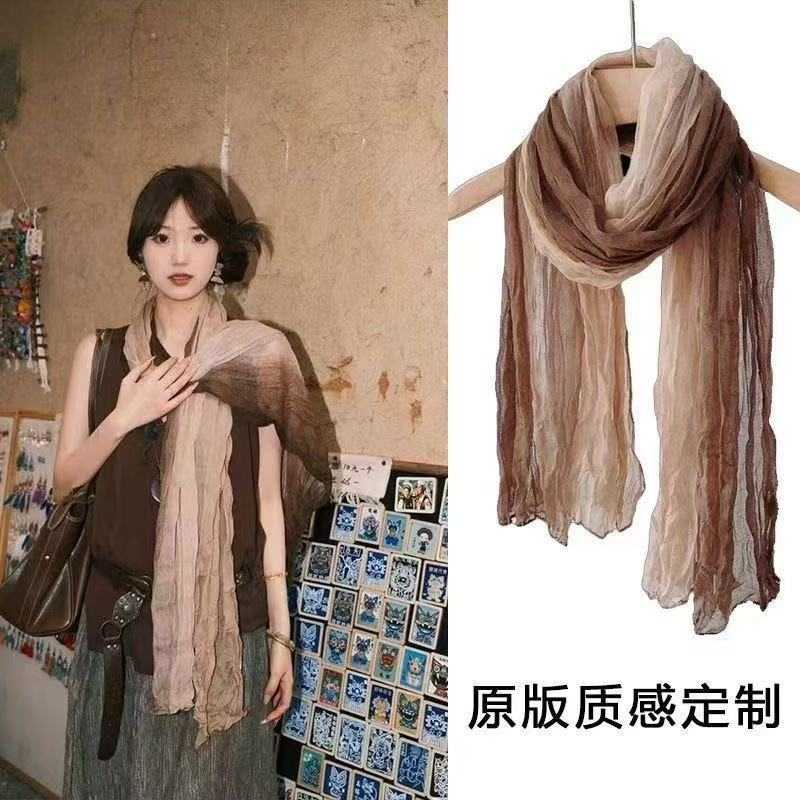 民族风废土亚麻巴黎纱褶皱渐变女