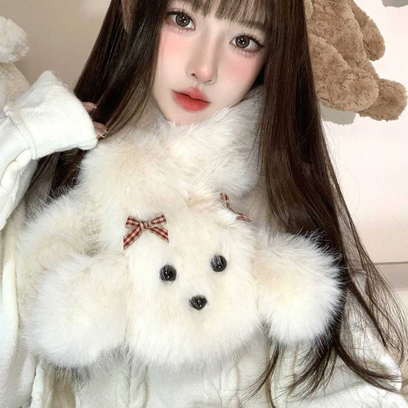 可爱小熊毛绒围脖女冬季加厚保暖