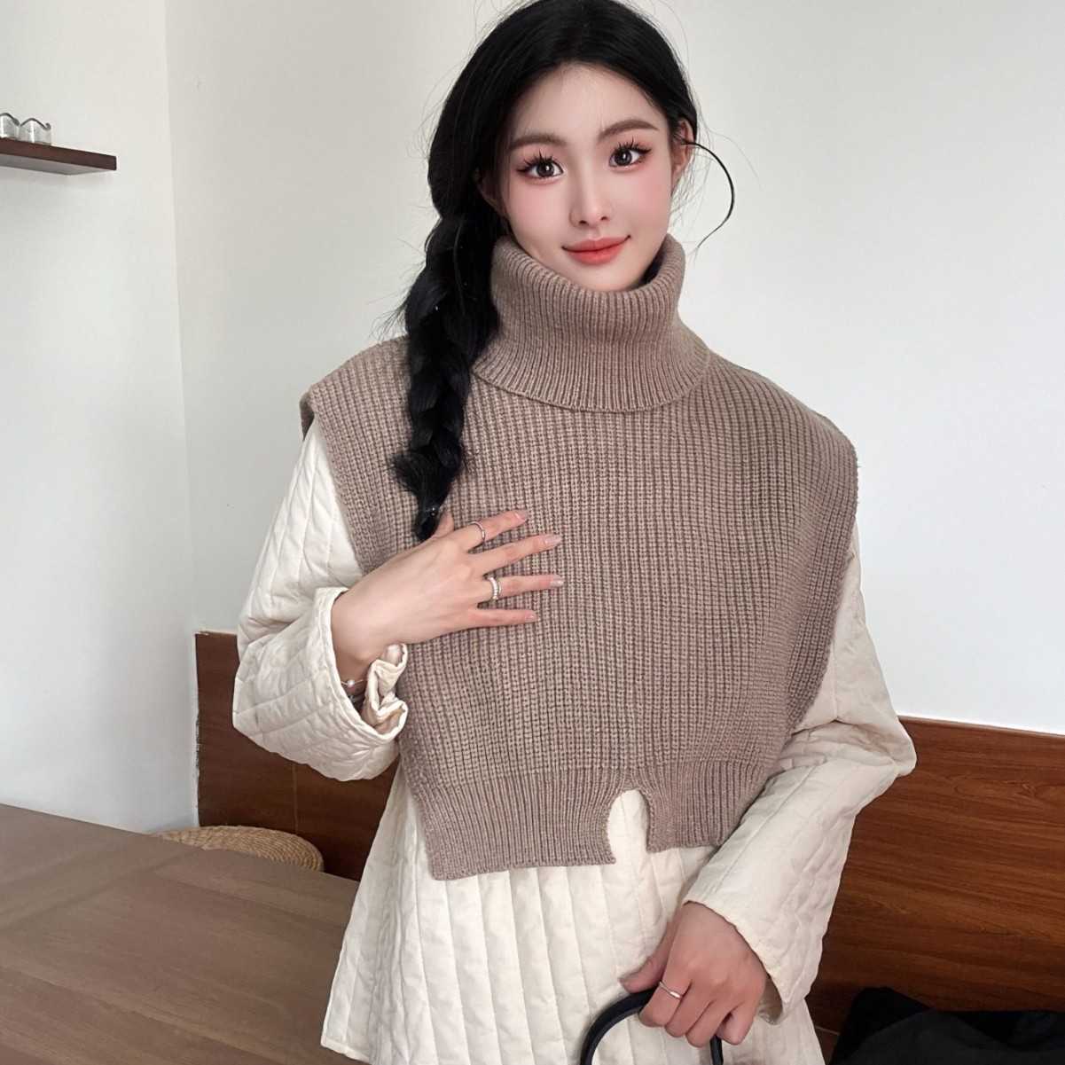 高领围脖女秋冬洋气针织披肩外搭