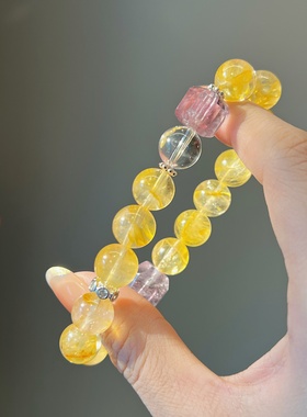 「灿灿金」天然黄胶花手链招财