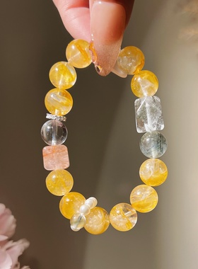 「土木成林」黄胶花绿发晶手链