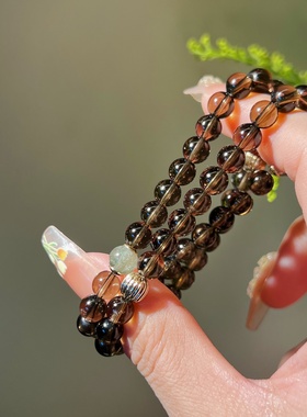 天然透体茶水晶手双圈6MM