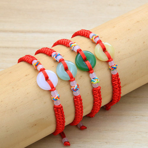 端午节五彩菠萝球平安扣红绳手链