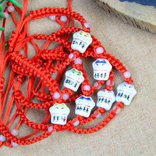 可调文字祝福语陶瓷招财猫红绳手链饰品 男女本命年转运手绳 时尚