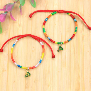 民族风滴油绿粽彩线手绳端午节五彩绳手链男女本命年幸运红绳脚链