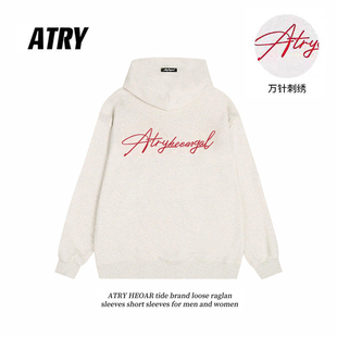 ATRY HEOAR连帽卫衣女秋冬季美式高街潮牌刺绣logo情侣宽松外套男