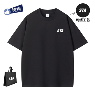 STA官方旗舰店正品短袖T恤男纯棉刺绣字母夏季情侣休闲半袖上衣女