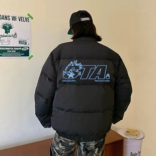 STA正品立领羽绒棉服男女美式火焰字母保暖加厚棉衣棉袄外套冬季