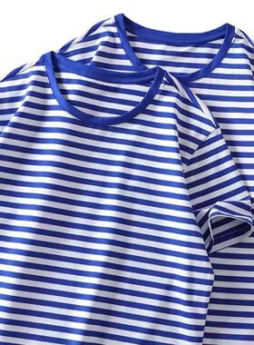 红领巾国庆集体活动服装怀旧海魂衫短袖t恤经典蓝白条纹亲子装t恤