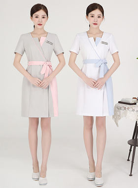 夏季新款养生馆SPA月子会所美容院按摩技师美容师工作服女连衣裙