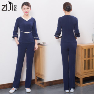 美容院工作服秋冬拼接粉色美容院美容师工作服套装SPA美体技师服