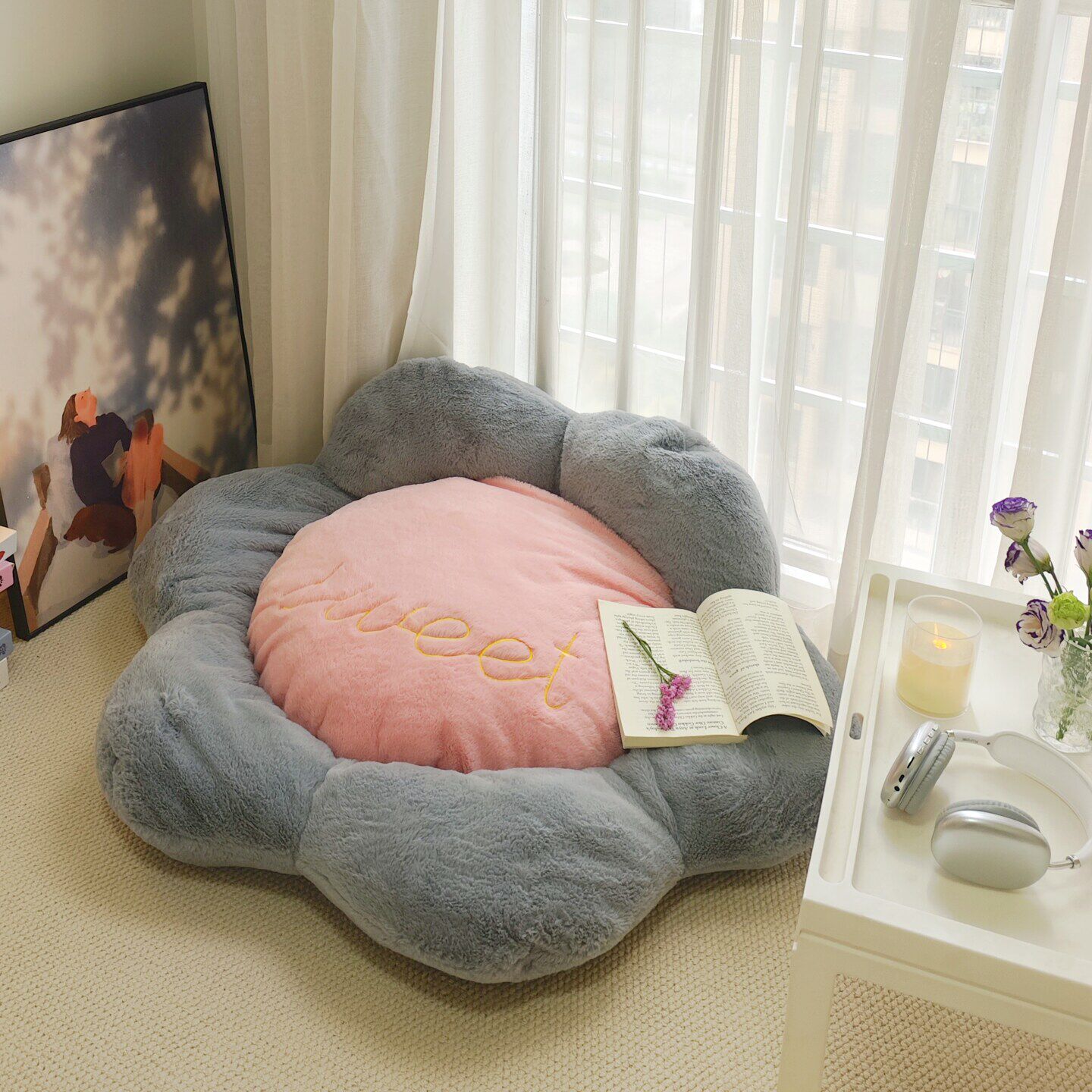 ins花瓣榻榻米垫子床边地毯格脚垫子阳台地板上懒人蒲团坐垫加厚