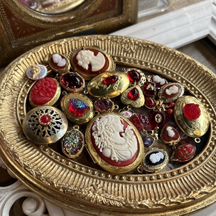 孤品特价鸽血红西德琉璃老货卡梅奥宝石相盒锁骨锁骨链项链转运石