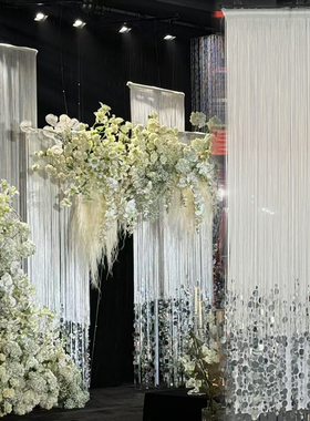 新款亚克力水晶珠帘线帘银色亮片挂件婚庆道具韩式路引灯婚礼背景