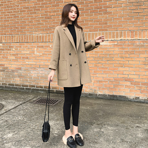 驼色双面羊绒呢子大衣女秋冬季2023新款韩版短款毛呢外套女小个子