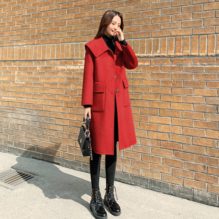 双面羊绒大衣女中长款高端2024新款韩版时尚海军领毛呢子大衣外套