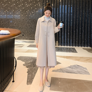 米色双面羊绒毛呢子大衣女中长款2023年新款秋冬季高端毛呢外套女