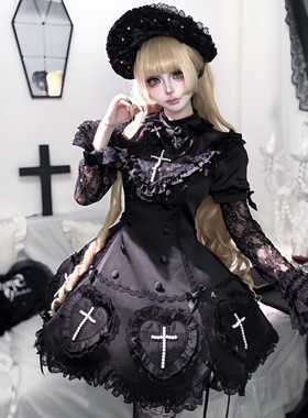 小欣原创咏夜十字op暗黑系华丽精致感亚比哥特风套装lolita连衣裙