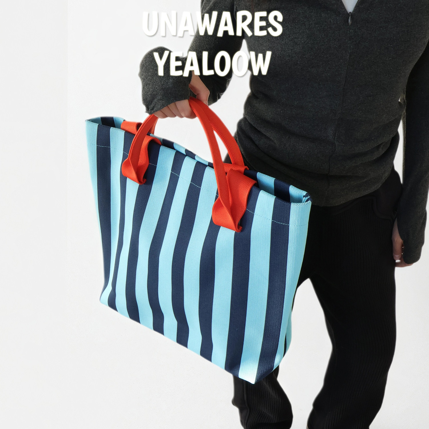 条纹撞色托特包女大容量单肩手提包飞织布撞色托特女包,箱包皮具/热销女包/男包,托特包,淘宝优惠券,粉丝福利购,淘宝优惠卷