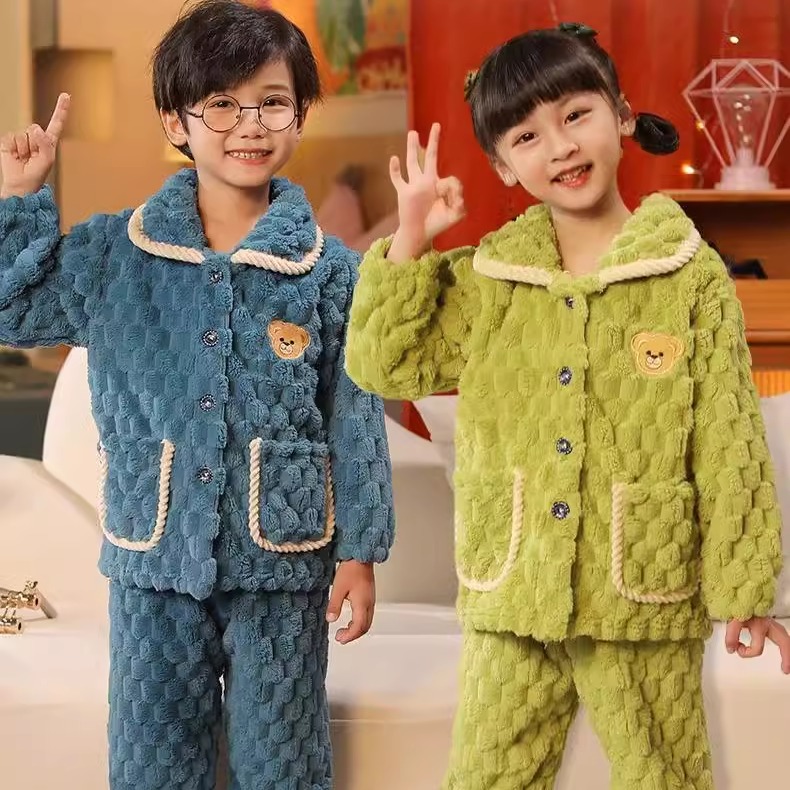 秋冬季中大童男童法兰绒睡衣套装
