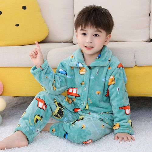 秋冬季儿童法兰绒家居服套装