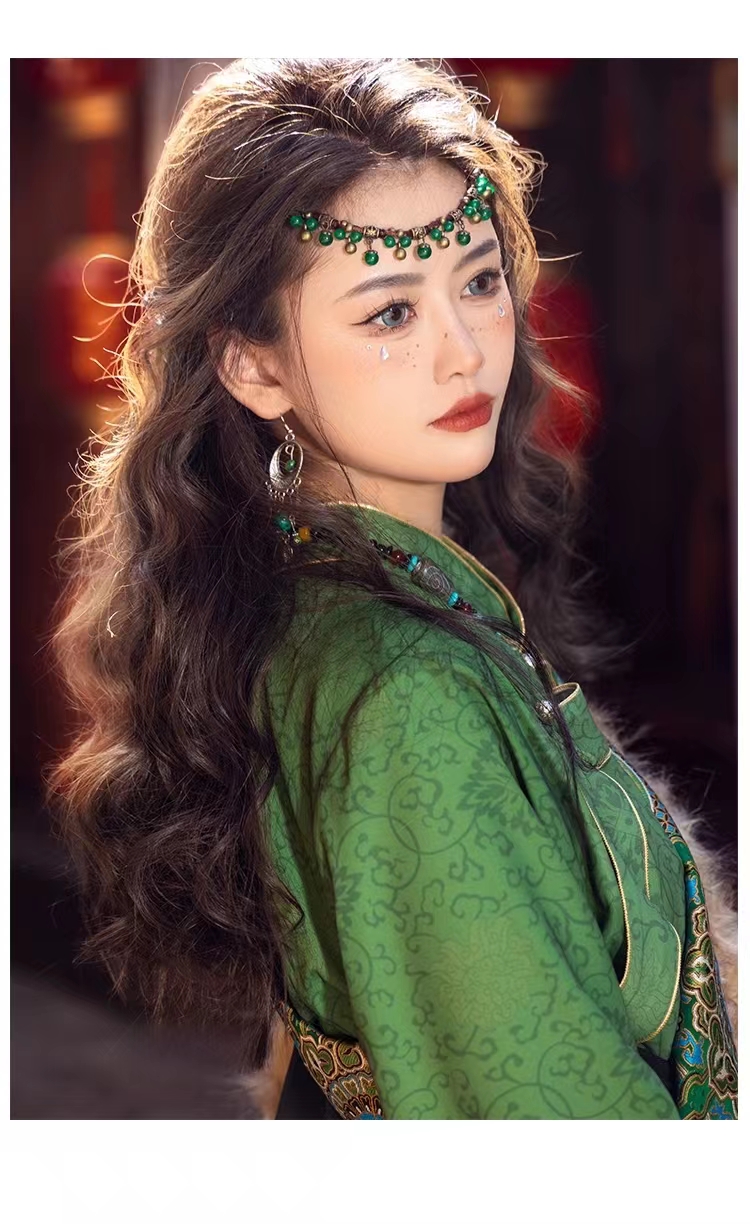 新款绿色织锦丽江拉萨藏服藏藏装旅拍西藏传统服饰藏袍藏族衣服