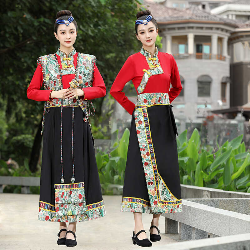 藏族服装女裹裙半身裙广场演出服