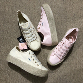 白色麻边厚底女41码 42码 出口欧美小白鞋 外贸帆布鞋 休闲百搭田园款