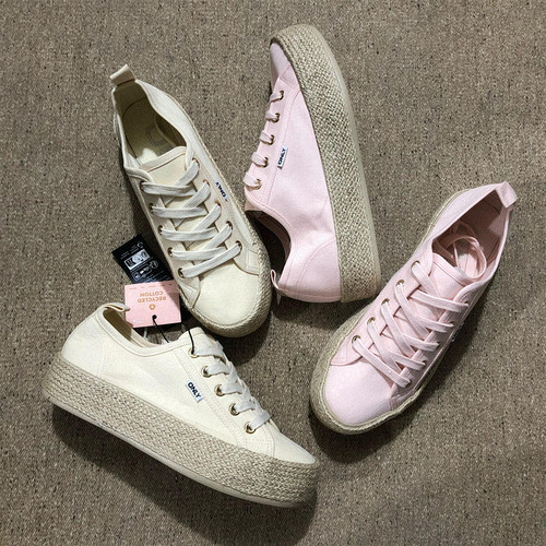 外贸休闲女低帮麻边帆布鞋