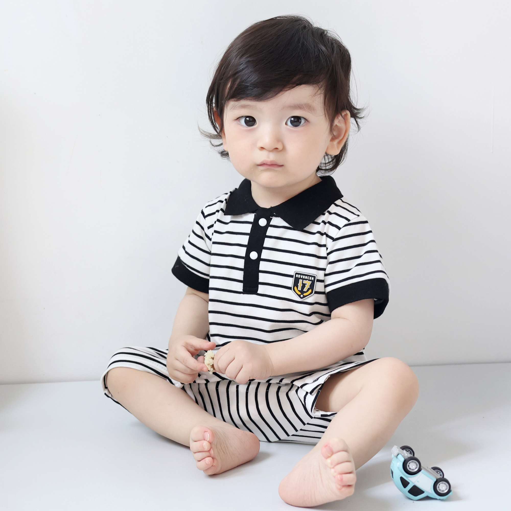 夏季男宝帅气条纹polo衫学院短袖