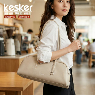 真皮老钱风法棍包保龄球包女腋下包头层牛皮手提包高级 KesKer正品