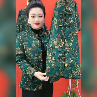 经典民族风盘扣花色棉衣中老年妈妈款加肥宽松加绒保暖外套新年款
