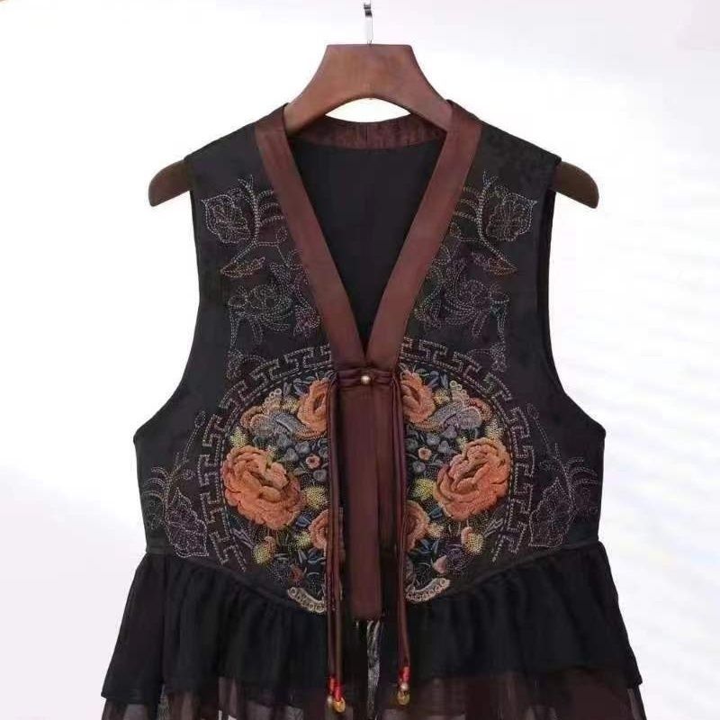 重工2024新款提花中式复古背心国风开衫民族刺绣坎肩盘扣外套马甲