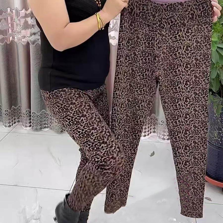 洋气豹纹棉裤女士秋冬大码高腰长裤显瘦百搭弹力加绒加厚打底裤