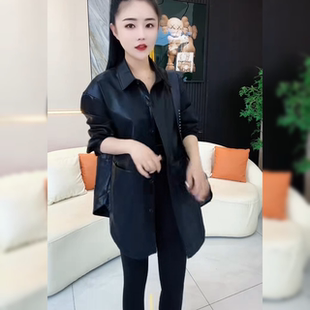 女士pu皮夹克高档显瘦皮风衣外套 中长款 衬衫 皮衣外套2026春秋新款