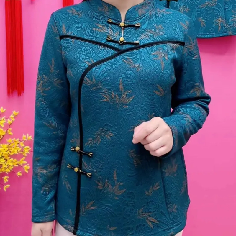 新年款2025年新款新中式提花长袖t恤女士装春冬季妈妈小衫上衣,女装/女士精品,中老年女装,淘宝优惠券,粉丝福利购,淘宝优惠卷
