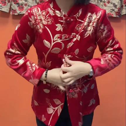 外套女冬季加绒新款上衣中式开衫盘扣碎花秋冬季时尚百搭妈妈唐装