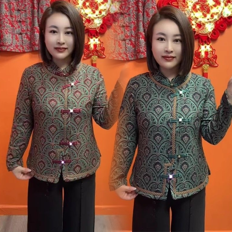 中年妈妈装秋冬双面一体绒旗袍长袖打底衫中国风时尚开衫唐装外套