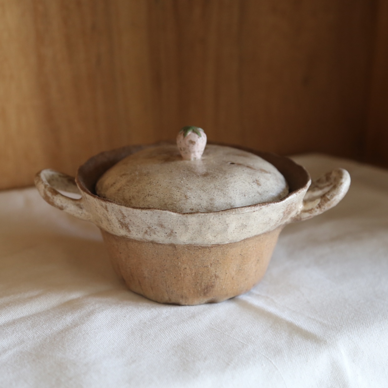 芽器手作】日式复古粗陶粉引手捏双耳砂锅土锅一人食煲侘寂风