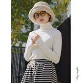 花吉B881杏色磨毛保暖高领长袖 T恤女2025新款 秋冬弹性百搭打底衣