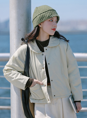 花吉B241米色绗缝单口袋纯棉休闲元宝领短款外套女2026新款秋上衣