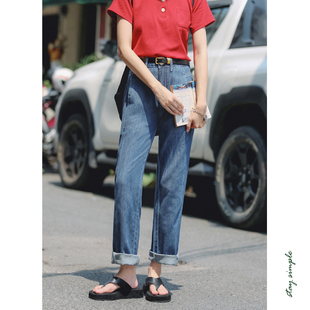 夏垂感长裤 女2025新款 高腰显瘦阔腿直筒牛仔裤 花吉K211深蓝色韩版