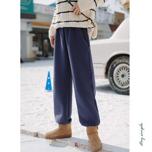 九分束脚裤 冬季 女2025新款 花吉K299藏蓝色菱格宽松松紧腰休闲裤