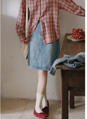 花吉Q392蓝色高腰复古牛仔A字半身裙2026年新款夏短款牛仔裙短裙