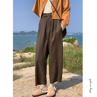 秋冬直筒九分休闲裤 女2026新款 烟管裤 花吉K275灰紫高腰翻边西装