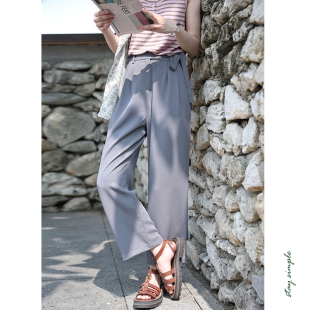 夏休闲裤 女2026新款 裤 花吉K328灰色侧边系带垂顺显瘦九分西装