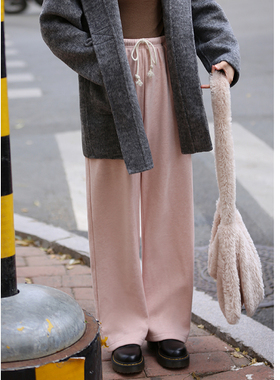 花吉K389蜡笔粉加绒保暖显瘦直筒松紧腰休闲裤女2025新款冬季长裤