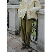 秋冬束脚裤 花吉K181青苔绿松紧腰摇粒绒宽松运动休闲裤 女2025新款