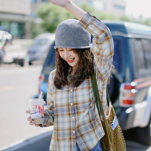 花吉B837正肩轻薄透气格子条纹短衬衫 早秋格纹纯棉衬衣 女2025新款